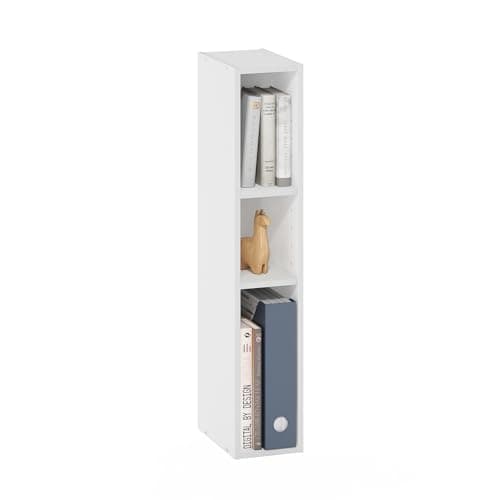 Image of Furinno FULDA Book Shelf, 3-Tier Narrow Bookshelf, Bookcase with 6-In Width Storage Shelf, 9.3 x 5.9 x 31.5, for Living Room, Bedroom, Home Office, White