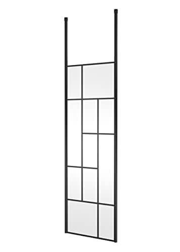 Image of Hudson Reed BFCPB070 Abstract Modern Bathroom 'Shower Shield' Coated Framed Free Standing 8mm Toughened Safety Glass Wetroom Screen with 2 Ceiling Posts, 700mm, Matt Black