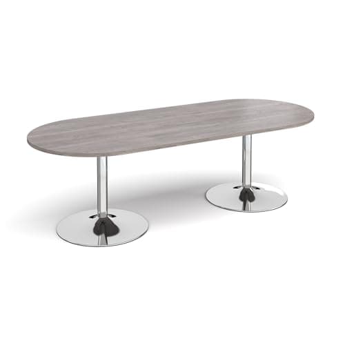 Image of Mr Office Trumpet base radial end boardroom table - chrome frame, Grey oak