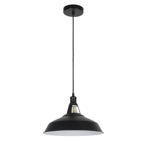 Image of LEDSone Vintage Style Single 30cm Width Black Inner White E27 Bulb Base Ceiling Adjustable Hanging Pendant Lamp with Barn Industrial Slotted Light Shades for Kitchen Restaurant Bar Balcony