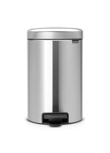 Image of Brabantia NewIcon Pedal Bin 12L (Matt Steel FPP) Soft-Closure Rubbish Waste Bin, Removable Inner Bucket + Free Bin Bags, Matt Steel Fingerprint Proof