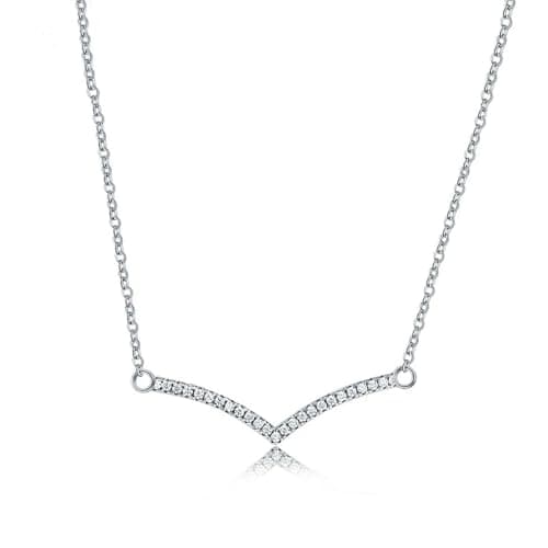 Image of Karavionu S925 Sterling Silver White Gold Platinum Curved Diamond Bar Pendant Necklace