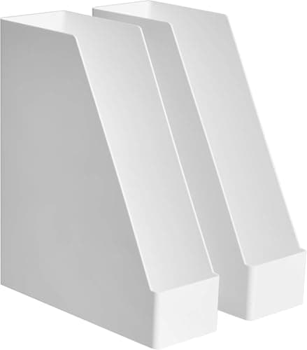 Image of Amazon Basics Rectangular Plastic Organizer - Magazine Rack, White, 2-Pack