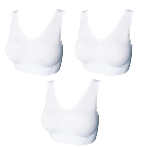 Image of 3 6 9 Pack Comfort Bra Women Girls Crop Top Seamless Bra Sleep Yoga Bralette Stretch Bras Sports Vest Wireless Post Surgery Bra Wire Free, 3 White, XXL