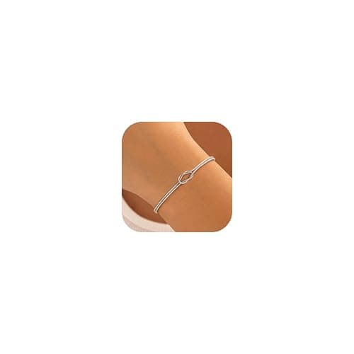 Image of Finrezio Silver Bracelets for Women Love Knot Bracelet Dainty Snake Chain Bracelet Couples Bracelets Ladies Silver Adjustable Bracelet Gold Jewelry Gifts for Women