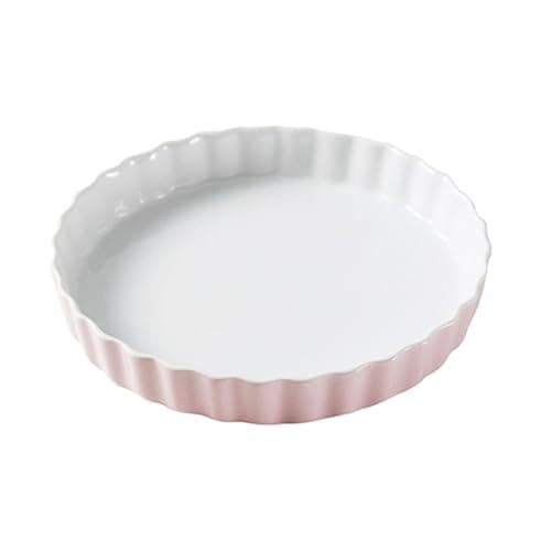 Image of WakiHong Pink Porcelain Quiche Dish Porcelain Pie Dish 20cm Flan Dish Round Deep Ceramic Pie Dish,for Pie,Pizza,Pasta,Tart & Quiche(Pink)