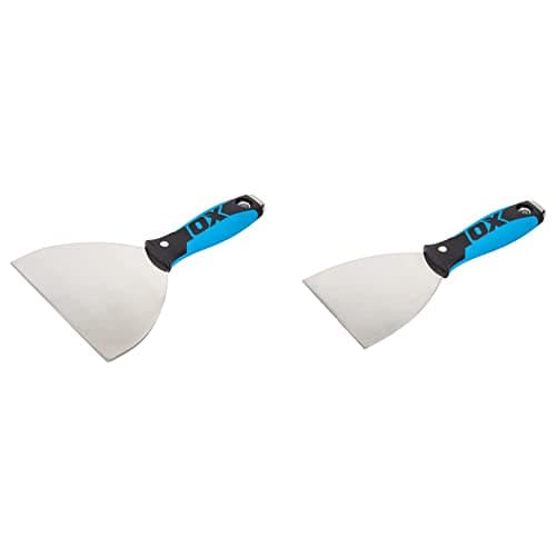 Image of OX OX-P013215 Stainless Steel Joint Knife 6 inch/152 mm - Flexible Wall Putty Knife with Built-in Hammer & Stainless Steel Joint Knife 4 inch/102 mm - Flexible Wall Putty Knife with Built-in Hammer