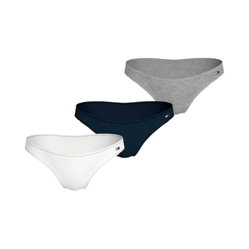 Image of Tommy Hilfiger Women’s 3 Pack Ribbed Bikini Briefs, Multicolor (Lt Grey Htr/Navy Rib/White), XS