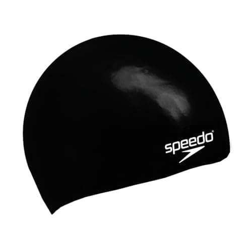 Image of Speedo Unisex-Youth Junior Plain Moulded Silicone Swimming Cap | Swim Essentials | Hair Protection Training Aids, Black, One Size