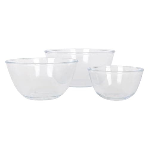 Image of Harbour Housewares Glass Mixing Bowl Set of 3-3 Sizes - Clear - Deep Nesting Bowls Kitchen Cake Baking Cooking Measuring Serving Salad Easy Storage Food Dish