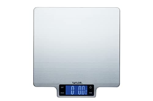 Image of Taylor Pro Digital Large Kitchen Food Scales, Professional Standard Tare Feature with Accuracy and High Precision Sensor, Stainless Steel Silver, 10 kg Capacity