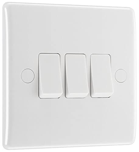 Image of BG Electrical Triple Wall Light Switch, 2 Way, Round Edge, Nexus 800 Series, White Moulded, 20A, 16AX, 843