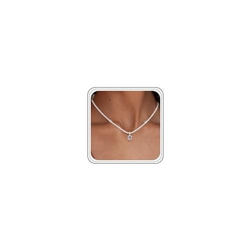 Image of Maynor Birthstone Necklace for Women, 925 Sterling Silver Necklace with Amethyst Feb Cubic Zirconia Pendant, Adjustable Silver Chain, Personalised Choker Jewellery Birthday Gift for Women & Girls