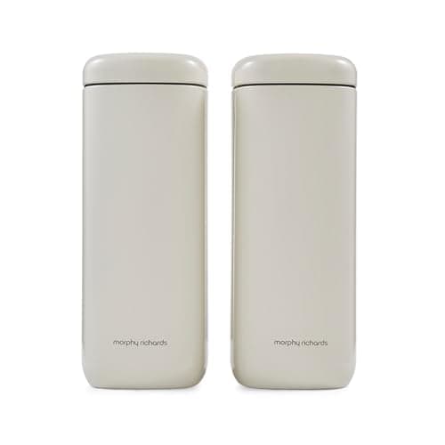 Image of Morphy Richards Equip Large Storage Canister, 2.6L, Tall, 28.5 x 11cm, 2 Pack, Durable Carbon and Stainless Steel Set, Airtight Lid, Suitable Tea, Coffee, Sugar, Pasta, Dry Foods, Cream, 830502