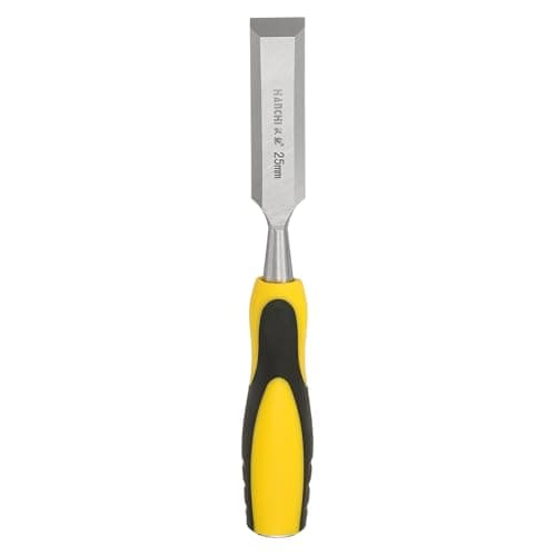 Image of sourcing map Steel Wood Chisel 25mm / 1" Blade Wood Working Flat Tip Chisel Woodworking Hand Tool with Non-Slip Plastic Handle for Carpentry Carving DIY Projects, Yellow-Black