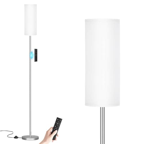 Image of Aooshine Floor Lamps, 64" Modern Standing Lamp for Living Room with White Shade and Silver Pole(9W Bulb Included)