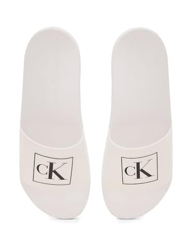 Image of Calvin Klein Jeans Truck Slide Monogram White Black Mens Flip Flops-43