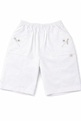 Image of Style Lockers® Womens Cherry Berry Shorts, Ladies Plain 1/2 Length Stretch Fit Pull On Elasticated Waist Summer Crop Short Pant White 14