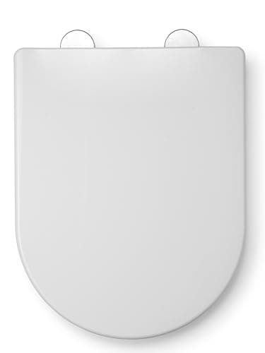 Image of Croydex Telese Stick 'n' Lock D Shaped Soft Close Toilet Seat - Adjustable Hinges with Quick Release Button for Easy Cleaning and Antibacterial Treated Surface, Top & Bottom Fix (White)