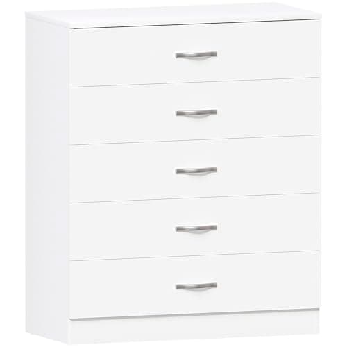 Image of Vida Designs Riano 5 Drawer Chest of Drawers, Metal Handles and Runners, Anti-Bowing Drawer Support, Bedroom, Nursery Furniture, White