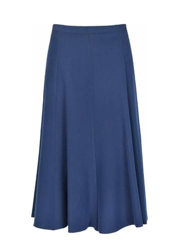 Image of EBTISAM Ladies Pull On Midi Skirt Plain Flared Half Elasticated Below Knee Length Ladies Skirt Black Navy Grey UK Size 10-22 (UK, Numeric, 18, Regular, Regular, Navy)