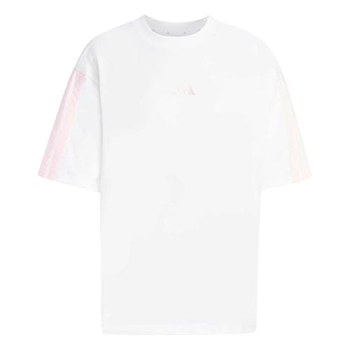 Image of adidas Women's Essentials 3-Stripes Boyfriend T-Shirt, White/Clear Pink, L