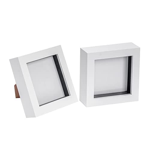 Image of Nicola Spring 3D Shadow Box Photo Frames - 4 x 4 (10 x 10cm) - Pack of 2 - White 3D Photo Frame Picture Frame Box Small Square Display Case for Crafts, Keepsakes, Wedding, Graduation