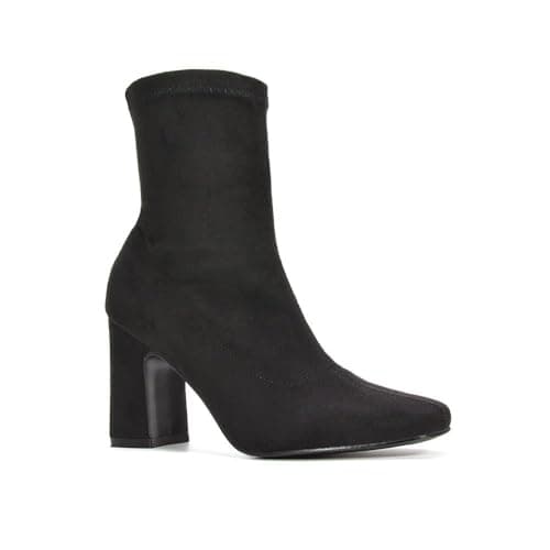 Image of ESSEX GLAM Womens Ankle Boots Ladies Stretch Leg Block Mid Low Heel Black Faux Suede Chelsea Shoe Booties Size 3