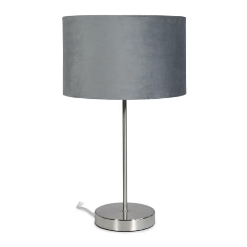 Image of ValueLights | Modern Single Stem Brushed Chrome Table Lamp with a Grey Velvet Drum Shade | Table Lamps, Home Décor & Improvement Essential | Included LED Bulb