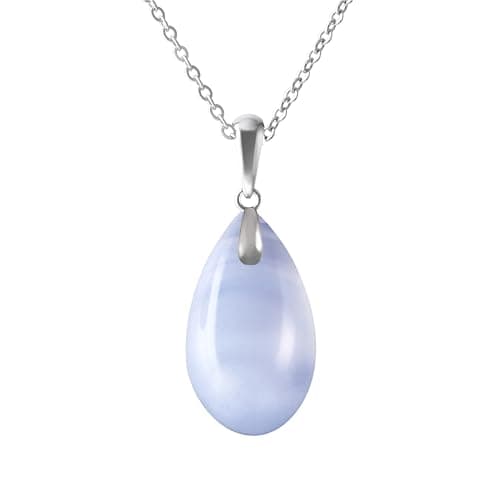 Image of Franki Baker Natural Blue Lace Agate Gemstone & Sterling Silver Pendant Necklace. Chain length: 50cm
