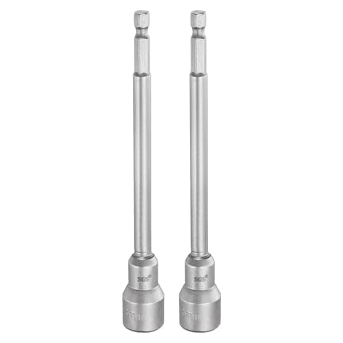 Image of sourcing map 2pcs Nut Driver Drill Bit 13mm Metric Socket 1/4" Hex Shank 5.91" (150mm) Long Magnetic 6-Point Sockets Quick Change CR-V Steel Bolt Setters for Power Drill Drivers
