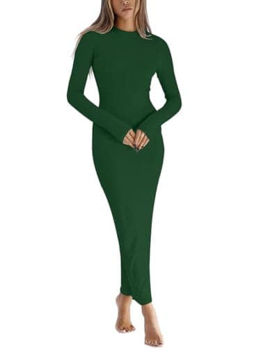 Image of LACOZY Fall Casual Ruched Bodycon Ribbed Sexy V Neck Button Down Stretchy Fitted Cocktail Party Club Mini Dresses Green XL