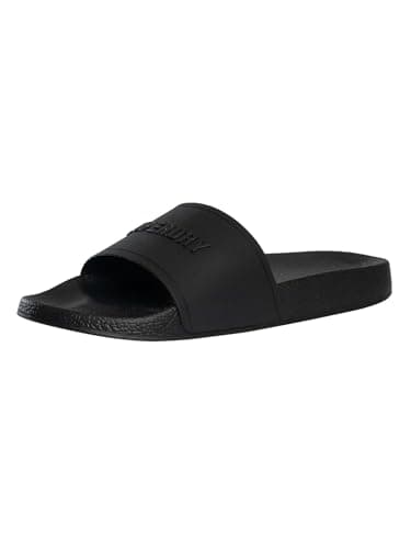 Image of Superdry Men’s Premium Graphic Pool Slides Lightweight Slip-On Summer Sandals with Branded Strap (Black, UK Footwear Size System, Adult, Men, Numeric Range, Medium, 8, 9)