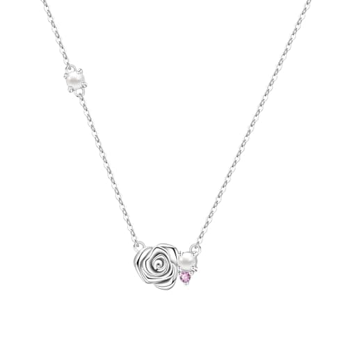 Image of MISEFF 925 Sterling Silver Pendant Necklace for Women, Hypoallergenic & adjustable Jewelry Gifts for Her, Christmas/Birthday/Anniversary Present (Rose Pearl Necklace)