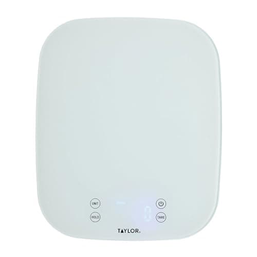 Image of Taylor Pro Digital Kitchen Food Scales, Compact Professional Standard with Precision Accuracy and Waterproof Design with Tare Feature, White Glass, Weighs 14 kg/14 L Capacity