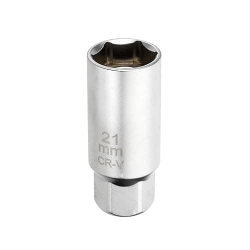 Image of sourcing map 1pcs Spark Plug Socket Set 3/8" Drive 21mm Swivel Magnetic 12 Point Thin Wall Spark Plug Socket CR-V Steel, Silver