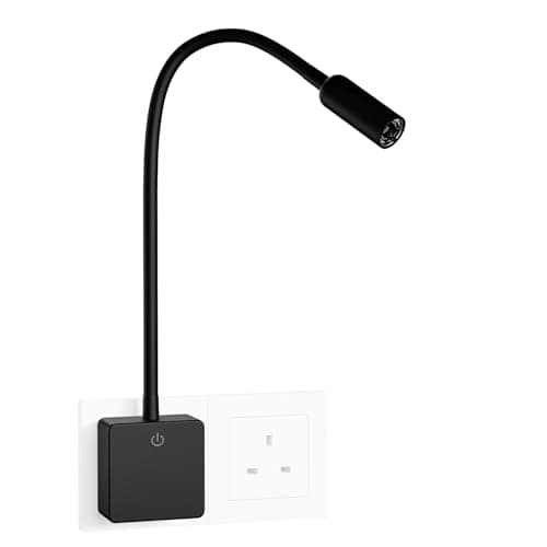 Image of ENUOTEK Plug in Dimmable LED Wall Reading Light, Flexible LED Bedside Wall Spot Lamp with Type G Power Socket Plug, 3W Maximum 280Lm 3X Brightness Levels, Neutral White Lighting 4000K