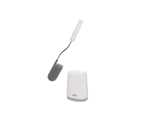 Image of Joseph Joseph Flex Lite - Silicone Toilet Brush with slimline holder set, flexible anti-drip, anti-clog deep clean head, Grey/White, Small