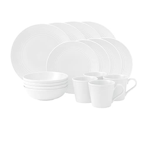 Image of Royal Doulton - Gordon Ramsay Maze White Collection - Stoneware Set of 16 - Dinner Plates, Side Plates, Cereal Bowls & Mugs - Ideal for Breakfast, Lunch and Dinner