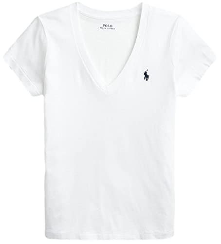 Image of Polo Ralph Lauren Women's Pony Logo V-Neck T-Shirt, Pure White., Large