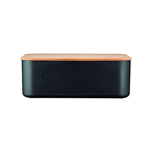 Image of Bodum 11740 Bistro Bread Bin Small Bread Bin, Plastic, Wood, Black, 19.39 X 29.4 X 10.7