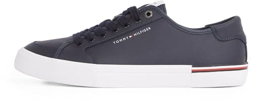 Image of Tommy Hilfiger Men’s Core Corporate Leather Low Top Vulcanised Trainers, Blue (Desert Sky), 6.5
