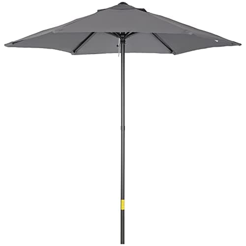 Image of Outsunny 2m Garden Parasol Umbrella with Aluminium Pole, Outdoor Table Parasol Sun Shade with 6 Sturdy Ribs for Balcony, Beach, Garden, Dark Grey