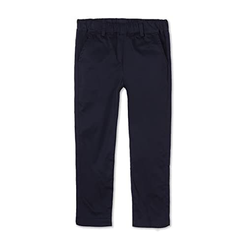 Image of Mud Kingdom Little Boys Chino Trousers Elastic Waist Straight Fit Pants for Boy Cotton Twill School Uniform Navy Blue 5 Years