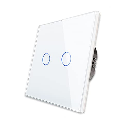 Image of CNBINGO Touch Light Switch, White Double Light Switch, Tempered Glass Panel with LED Backlight, No Neutral Wire Required, 2-Gang 1-Way, AC 240V 500W/Gang