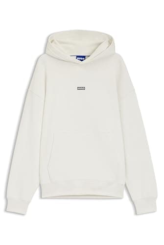 Image of HUGO Mens Nazardo Cotton-terry loose-fit hoodie with logo details