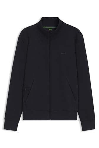 Image of BOSS Mens Skaz Logo-print zip-up sweatshirt in stretch cotton