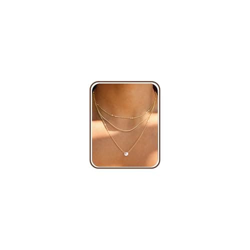 Image of Chriscoco 3Pcs Gold Necklace for Women 14K Gold Plated Layered Necklaces Set Adjustable Beaded Choker Snake Heart CZ Cross Pendant Necklace Silver Chain - with Jewellery Box