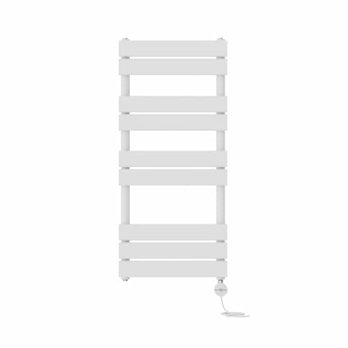Image of NRG Prefilled Flat Panel Electric Heated Towel Rail Radiator White Thermostatic Bathroom Warmer with Touch Screen Display 1000x450mm - 600W