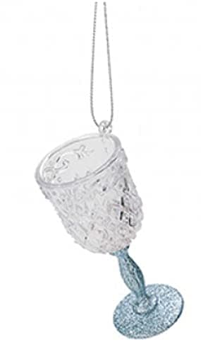 Image of Glittery Wine Glass Shaped Hanging Ornament Glamorous Wine Themed Christmas Tree Decoration in many colours (Ice Blue)